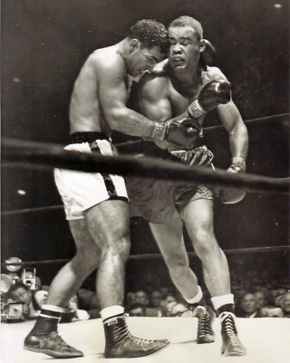 Rocky Marciano vs Joe Louis, 8x10 B&W photo UK