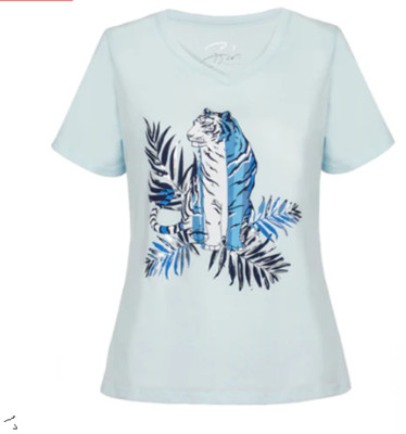 Bibi Bijoux hellblau Tiger Print T-Shirt Damen Gr. Medium neu QVC bxc
