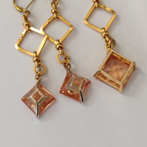 VTG Set Natural Quartz Crystal Y-Drop Gold Tone Cocktail Geometric Links Peach - Picture 20 of 20