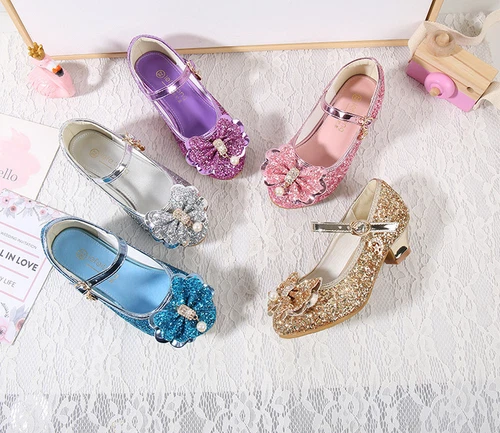 Kinder Mädchen Festliche Schuhe Absatz Glitzer Hochzeit Party Prinzessin Schuhe- - Bild 4 von 39