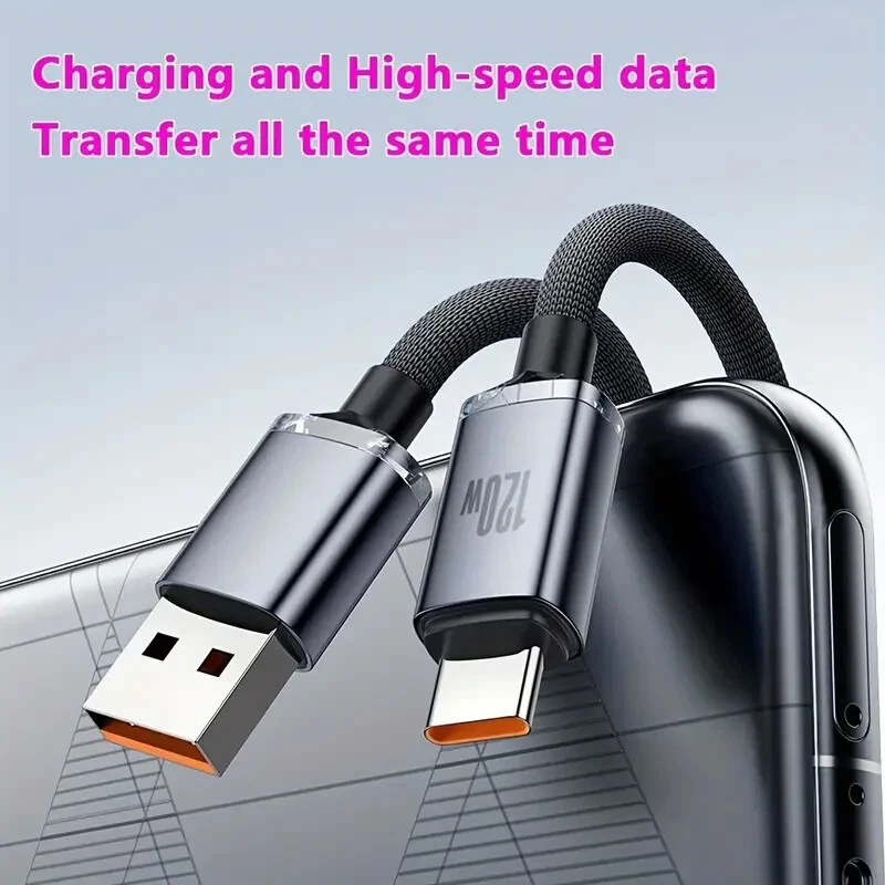 Carregador rápido USB para USB C 120W tipo C cabo USB de sincronização de dados de carregamento - Imagem 4 de 4