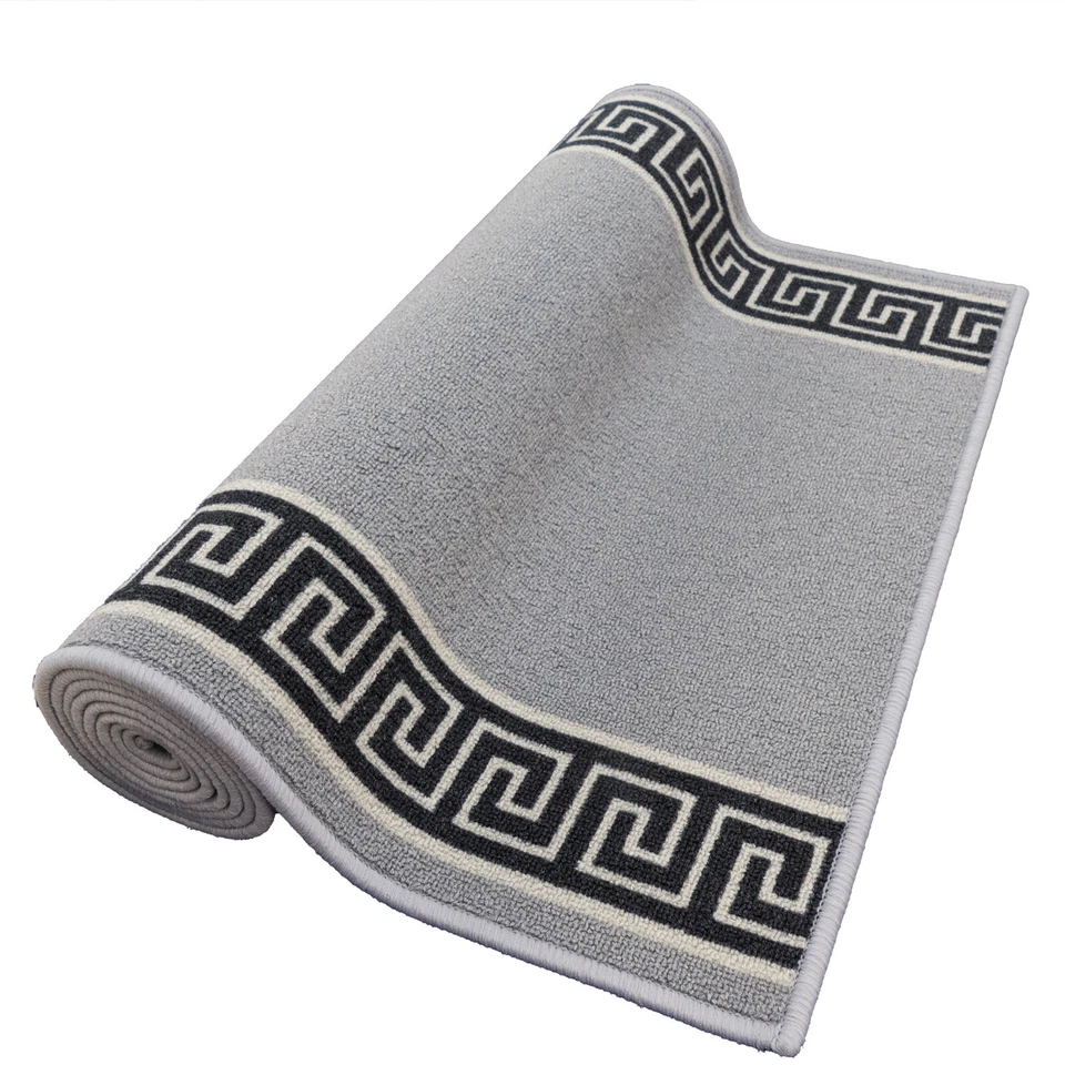 Custom Size Rubber Collection Meander Design Grey Non Slip Washable Runner Rug - Image 3 of 4