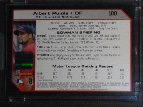 2004 Bowman Original Buyback Auto Albert Pujols #100 Cardinals Auto 7 of 7 - Picture 3 of 3