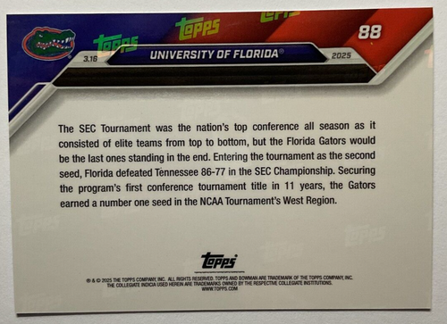 33/49* PARALLEL U of Florida SEC - 2024-25 Bowman U NOW® Basketball Card 88 - Picture 3 of 3