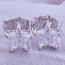 Beautiful New White Gold Filled Cubic Zirconia Star Shape Stud Post Earrings