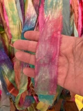 10 yards bunch Recycled Sari Silk Ribbon Yarn Mix ironed