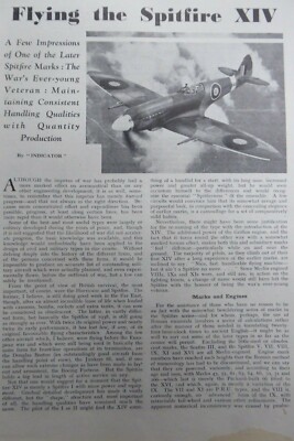 8/1945 ARTIKEL 3 SEITEN FLIEGEN DAS SUPERMARINE SPITFIRE XIV RAF FIGHTER
