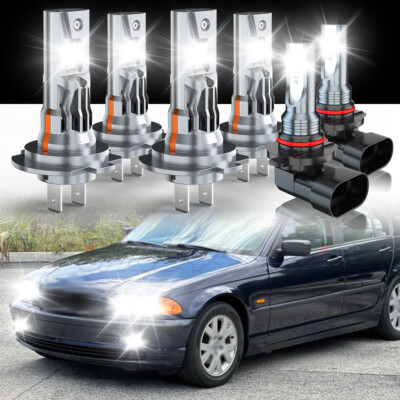 6x H7 H7 9006 LED Headlights Hi/Lo + Fog Light Bulbs For BMW 323i 328i 1999 2000