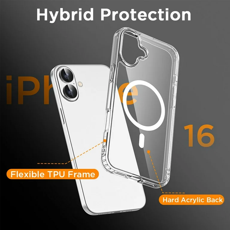 For Apple iPhone 16 Clear Case Shockproof Mag Safe Cover