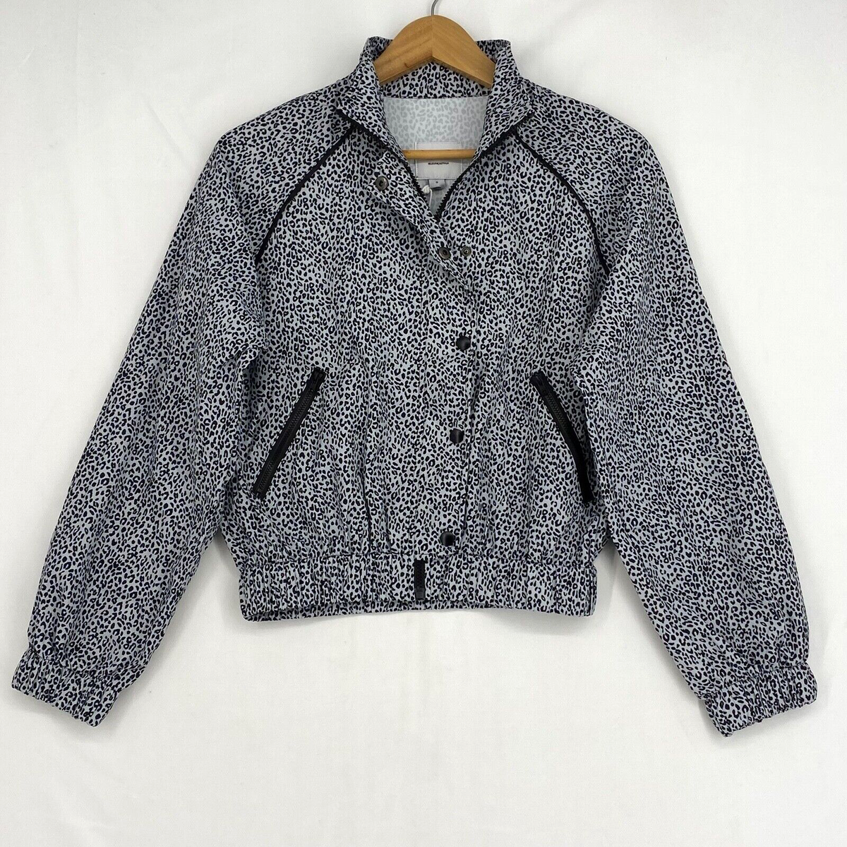 AllFenix Womens Small Cropped Jacket White Leopard Print Zip Snap