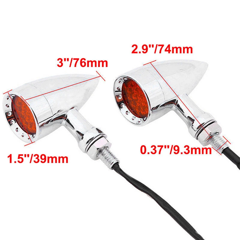 12V Motorbike LED Red Indicator Lights Chrome Running Brake Turn Signals MT 10mm - Image 3 of 4