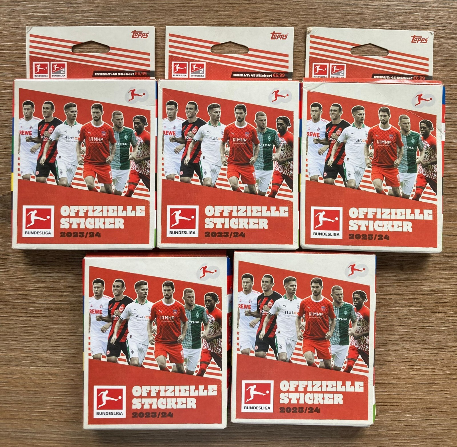 Topps, Fussball Bundesliga 2023 2024, 5x Blister (7 Tüten/ 45 St.),