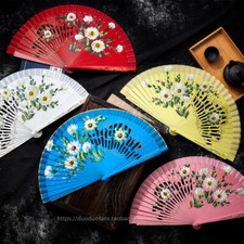 Hand Held Dancing Painted Flower Wood Fan Wedding Party Spanish Style Folding