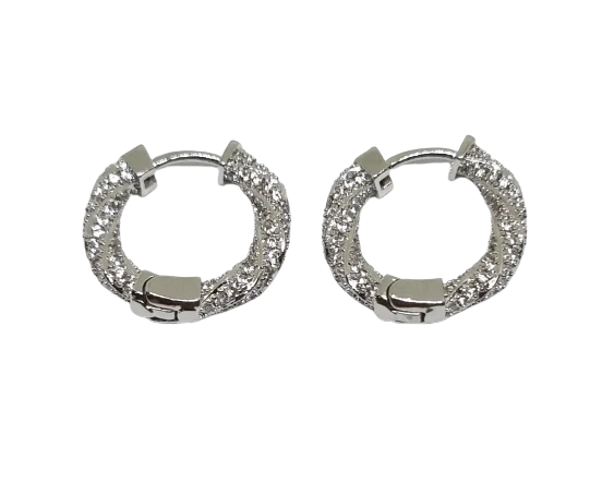 Orecchini donna a cerchio con zirconi cerchietti argento con brillantini bianchi - Immagine 2 di 4