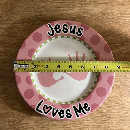JESUS LOVES ME Plate Girl Pink Baby Shower Communion Baptism Lovin' Life Burton - Picture 4 of 4