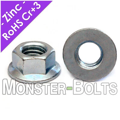MONSTERBOLTS Metric Zinc Hex Flange Nuts DIN 6923 Class 8 Alloy Steel - M5 M6 M8 M10 M12