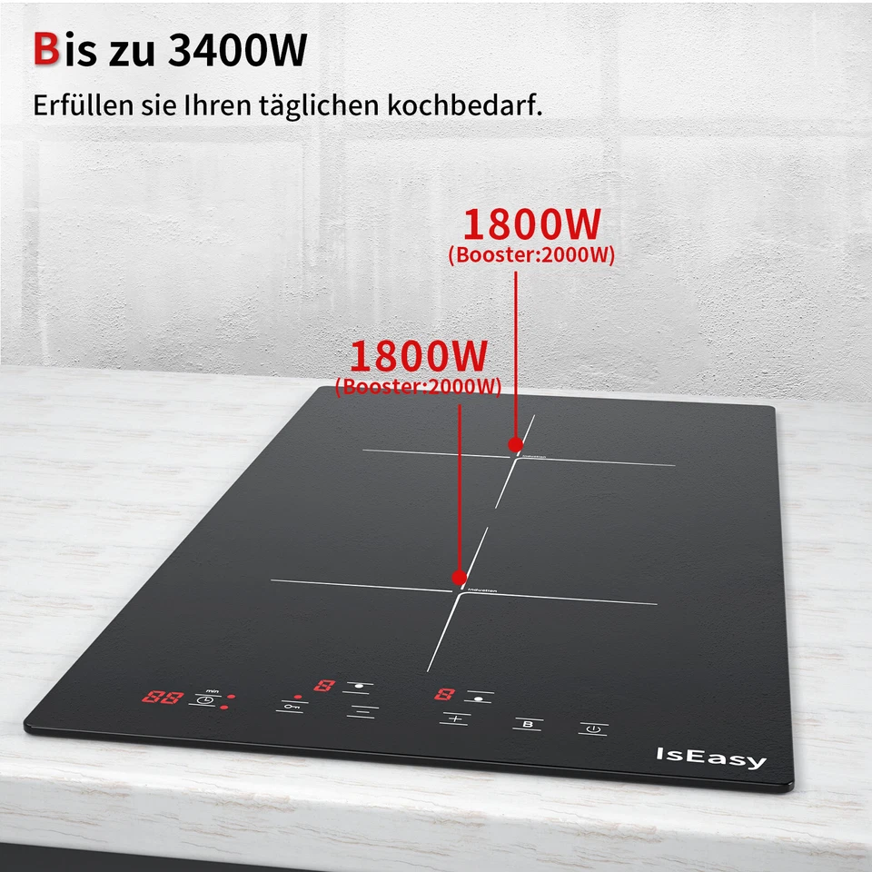 IsEasy 30cm Elektrokochfeld mit Einbau 2 Kochzonen Touch Control Touch-Steuerung - Bild 2 von 4