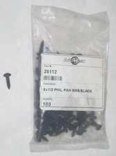 Auto Gear 26112 Black Phillips #6 x 1/2 in Sheet Metal Screws Pan Head 100 pk