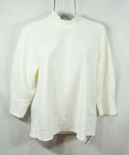 Ann Tayler Women's Blouse L Spring High Neck 3/4 Sleeve Ivory Knit Top Shirt NWT
