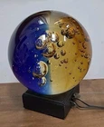 1950s Large 6" Murano Blue & Amber Controlled Bubble Art Ball & Light Vintage