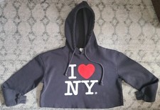 girls dark gray I LOVE NEW YORK long sleeve CUTOFF hoodie sweatshirt, SIZE XS