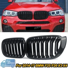 Pair Gloss Black Front Kidney Grille Grill fits for BMW X3 F25 X4 F26 2014-2017