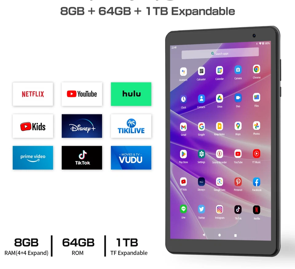 NEW 8-inch Android Tablets 8GB+64GB Dual Camera Bluetooth WIFI-Grey - Image 3 of 4