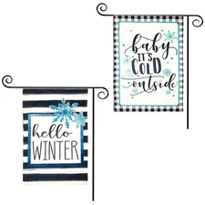 2 Pieces Winter Garden Flag 12 x 18 Inch Snowflake Garden Flag Hello Winter B...