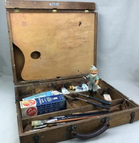 Malette De Peinture Grumbacher Vintage – Boîte Bois Avec Pinceaux, Peintures, étui Couette