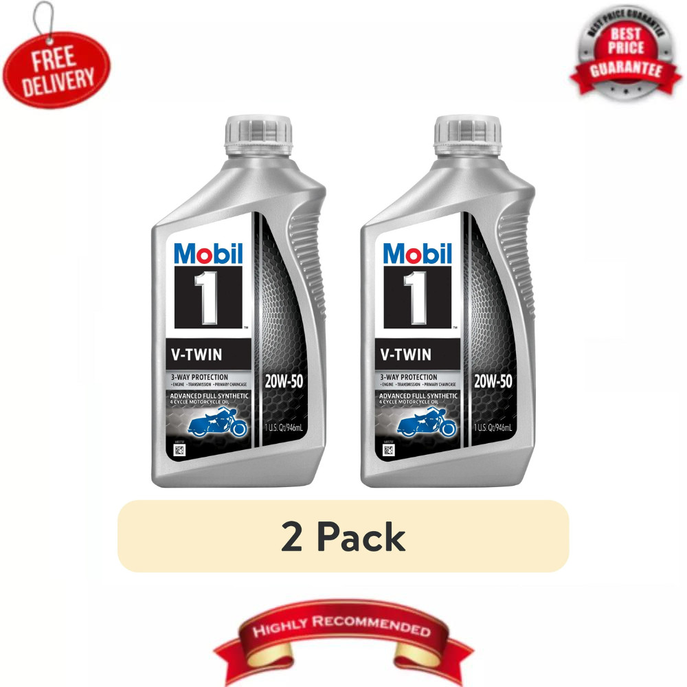Mobil 1 V-Twin Full Synthetic Motorcycle Oil 20W-50, 1 Quart (2 PACK)