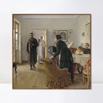 Framed Canvas Giclee Print Unexpected Visitors by Ilya Repin Wall Art 32''x32''
