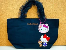 Sanrio Hello Kitty Ruffle Tote Bag Black Embroidery Frill Bag / Japan store