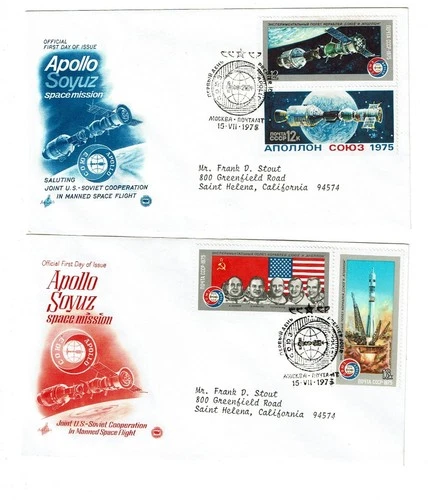 1975 FDC APOLLO-SOYUZ Space Mission USA & USSR Lot of 2   WORLDWIDE PC/LETTER