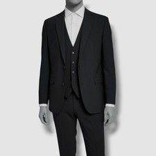 600 Bar III Men's Black Solid Slim-Fit Wool 2-Piece Suit Jacket Pants Size 36R