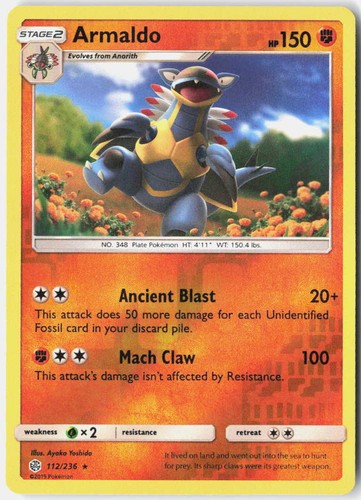 Armaldo 112/236 Rare Cosmic Eclipse Pokemon Reverse Holo Near Mint