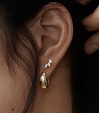 KINN STUDIO Triple Marquise Natural Diamond Stud Earring in 14 Solid Yellow Gold