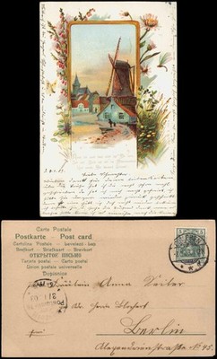 Ansichtskarte  Windmühle Windmill an der Stadt Künstlerkarte 1903