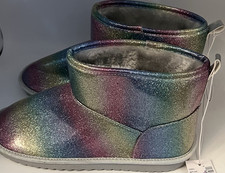 The Children's Place Glitter Multicolor Faux Fur Lined Pull On Flat Ankle Bootie