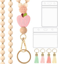 Teacher Gifts Lanyard with ID Holder Cute Wooden Beaded Lanyards for ID Card Bad