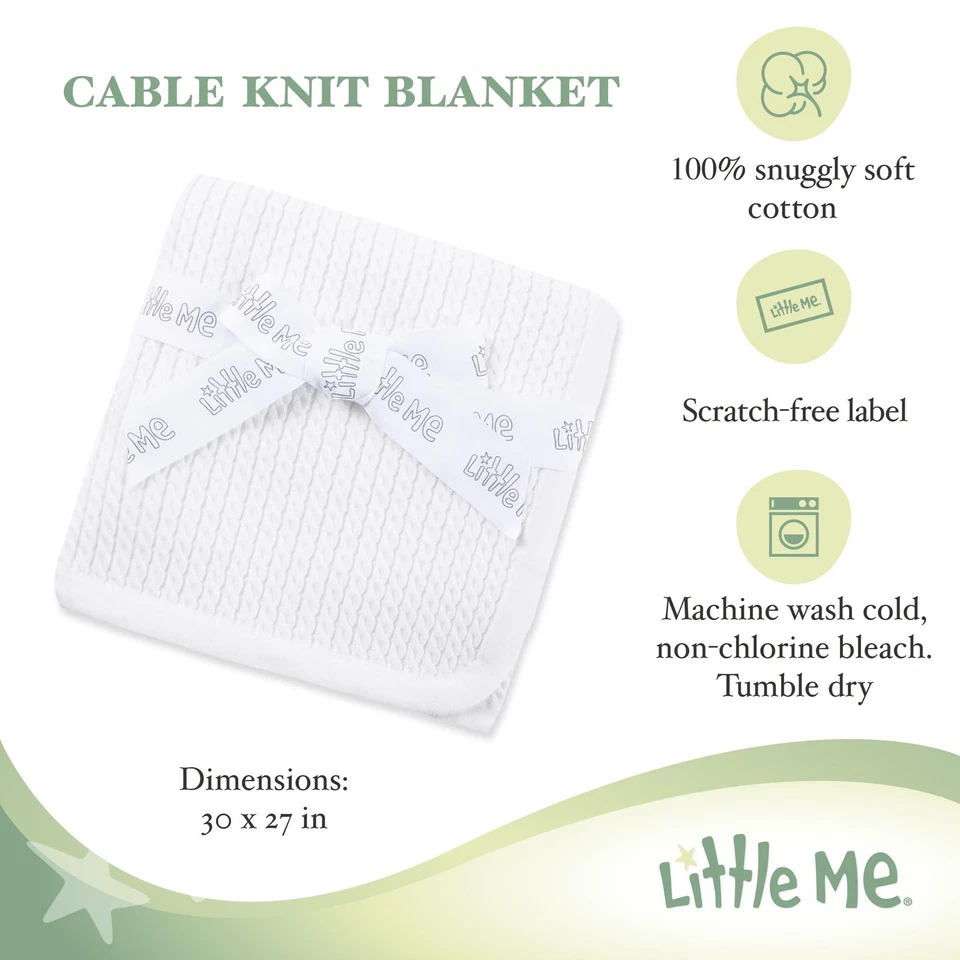 Manta de recepción Little Me Baby unisex blanca tejida con cable, 30 X 27 i... Foto 4 de 4