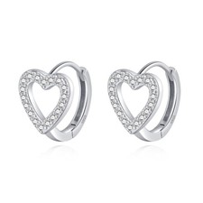 Sterling Silver Small Heart Huggie Earrings for Women Girls Hollow Heart Hoop Ea