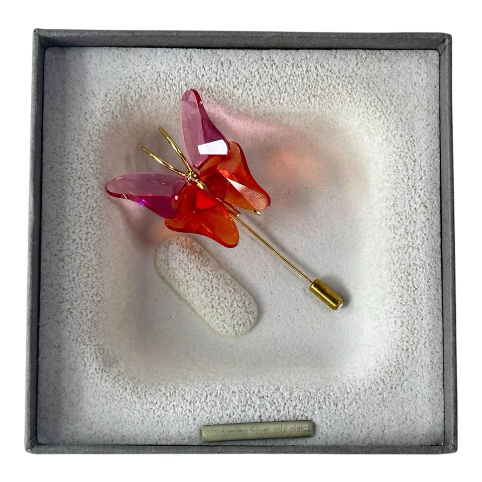 Prendedor vintage de palo mariposa de plata de ley 925 chapado en oro Swarovski Vermeil Foto 4 de 4