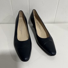 Salvatore Ferragamo Block Heel Leather Pumps Navy Heels 9AA Gently Used