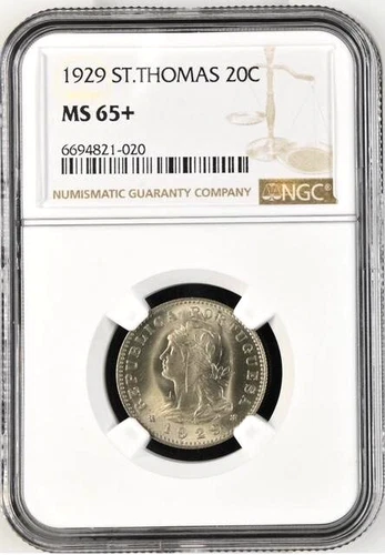 Saint Thomas & Prince  Portuguese Territory 20 C 1929 NGC MS 65+ UNC Nickel