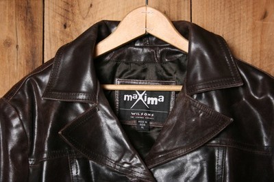 Vintage Y2K Maxima by WILSONS Stiff Brown Leather Car Coat Women's