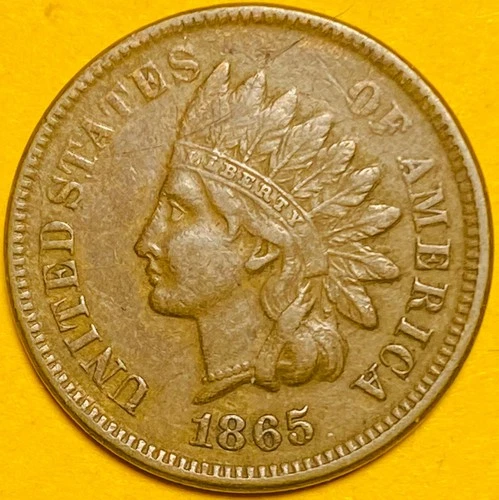 1865 (Fancy 5) U.S. INDIAN HEAD PENNY CENT 1c COIN (XF-Extra Fine).