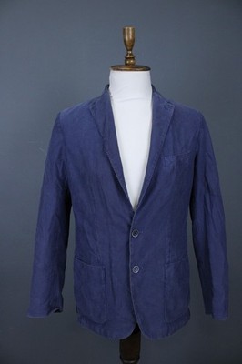 Corneliani ID Blue Cotton Silk Single Breast  Button Pockets Blazer Jacket Sz 52