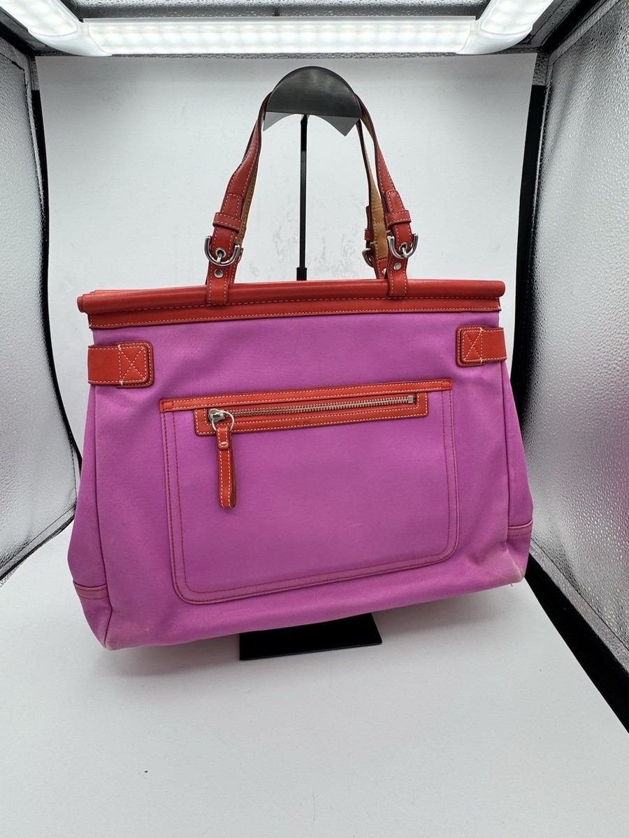 Coach Pink & Red Turnlock Shopper Tote Handbag !! #9367