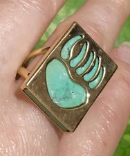BIG 14k Orvil Jack Turquoise Ring Bear Paw Bear Claw 14k Navajo Modernist Ring
