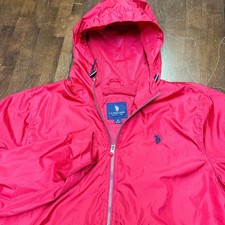 U.S. Polo Assn Windbreaker Jacket Mens Medium Red Excellent Hooded Full Zip